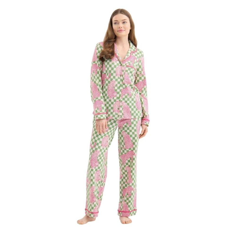 Chelsea Peers Womens/Ladies Leopard Long Pyjama Set / Green/Pink
